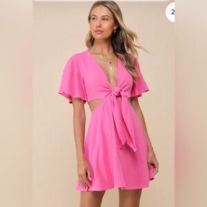 Lulus Perfect day for love Pink Tie-Front Mini Dress!!! New size small
